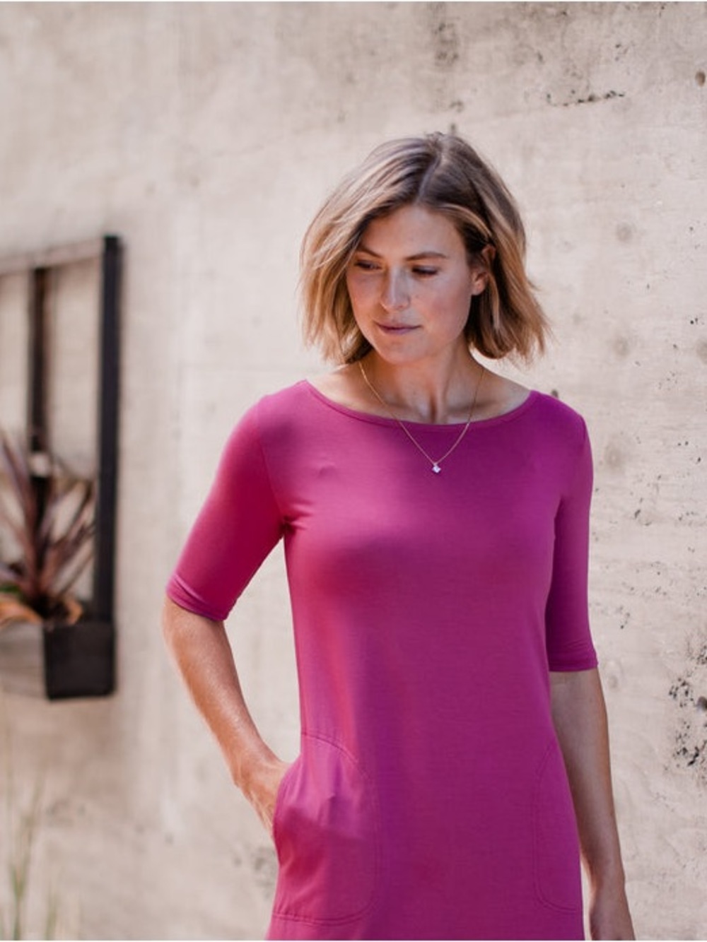 YALA Raspberry Pink Short-Sleeve Midi Dress
